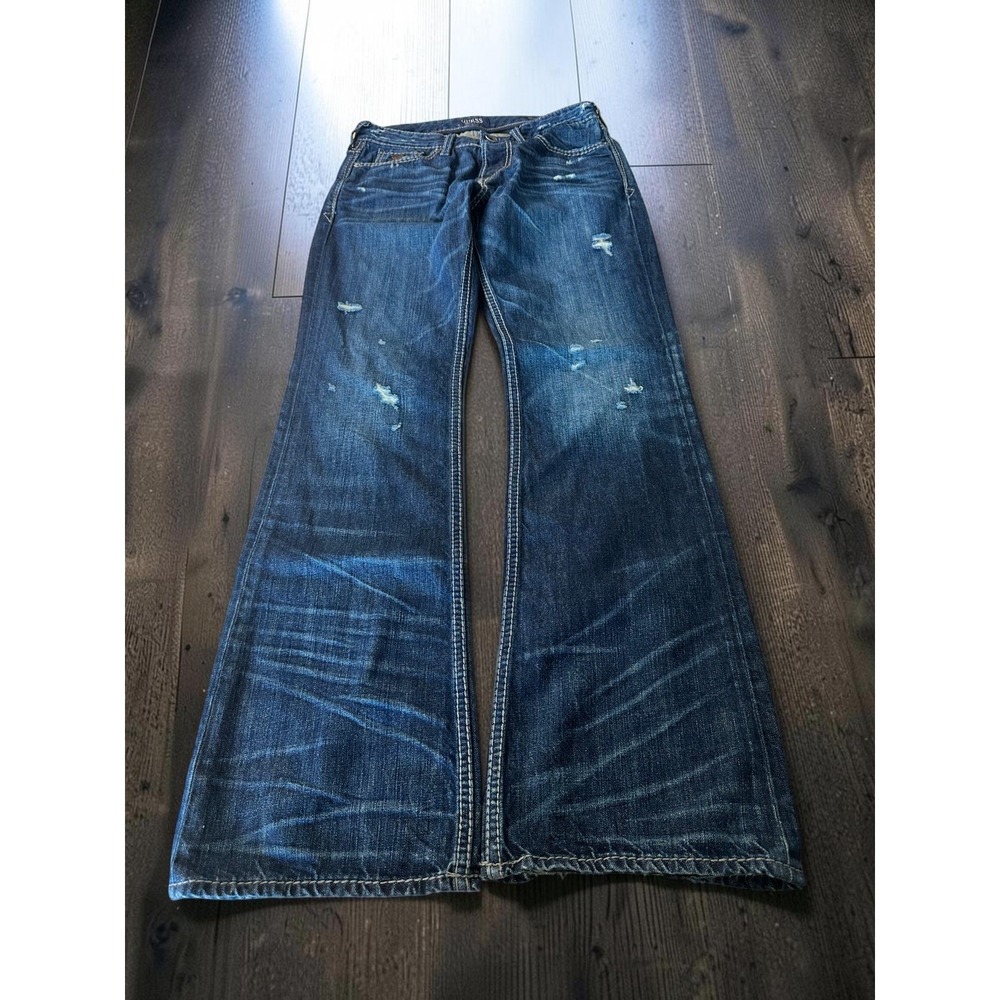 GUESS Falcon Slim Boot Jeans Mens 31x32 Blue Low Rise Bootcut Y2K Grunge Denim